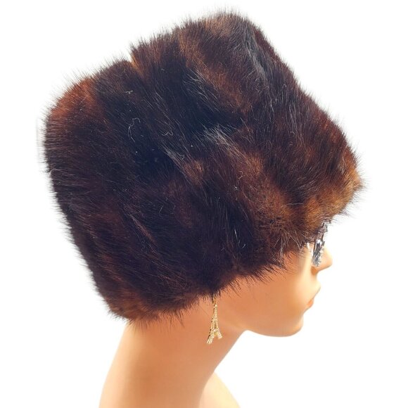 Vintage 1960s Mahogany Brown Mink Fur Cloche Hat Snow Bunny Old Hollywood Style - Picture 5 of 13